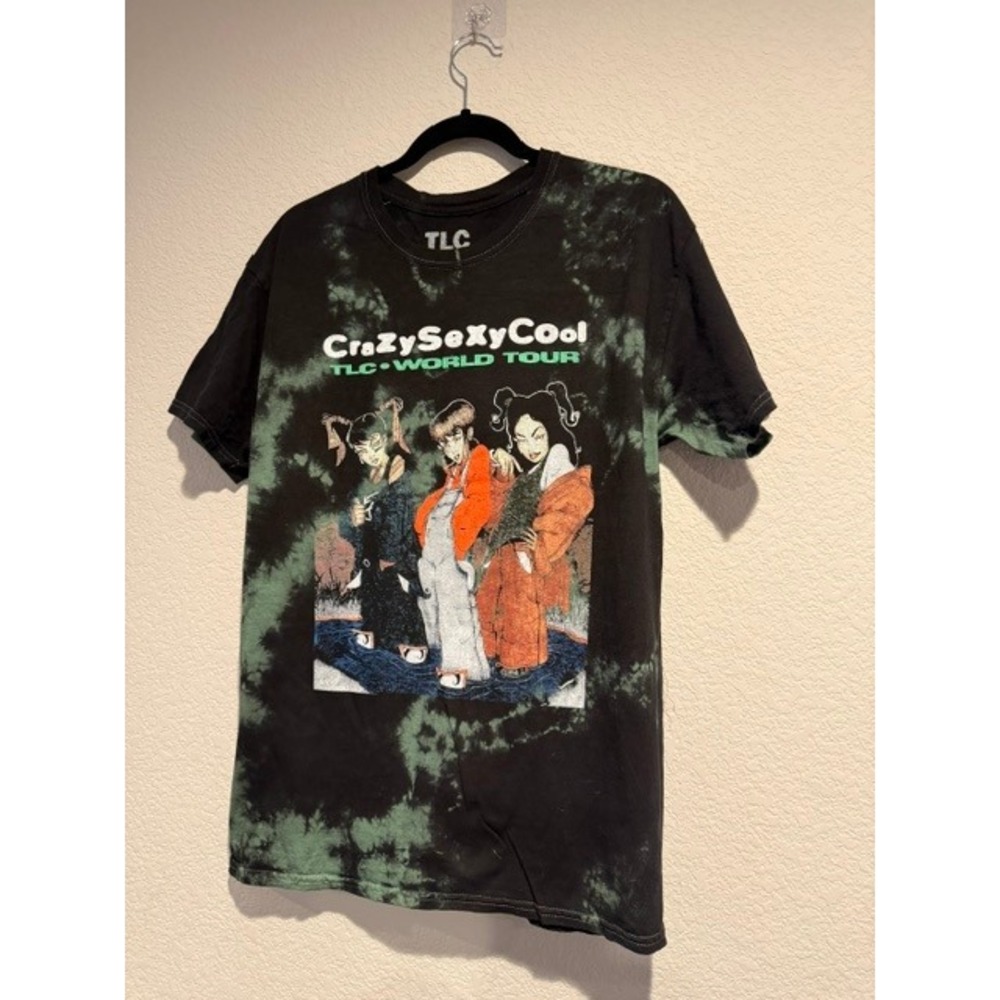 TLC CrazySexyCool World Tour Tie Dye Graphic T-Shirt Green Black Women Large